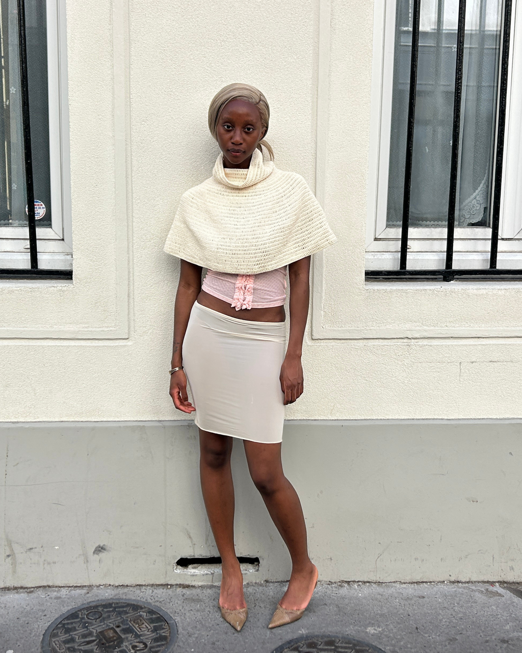 Hand Knitted Organic Cotton Poncho - Ecru