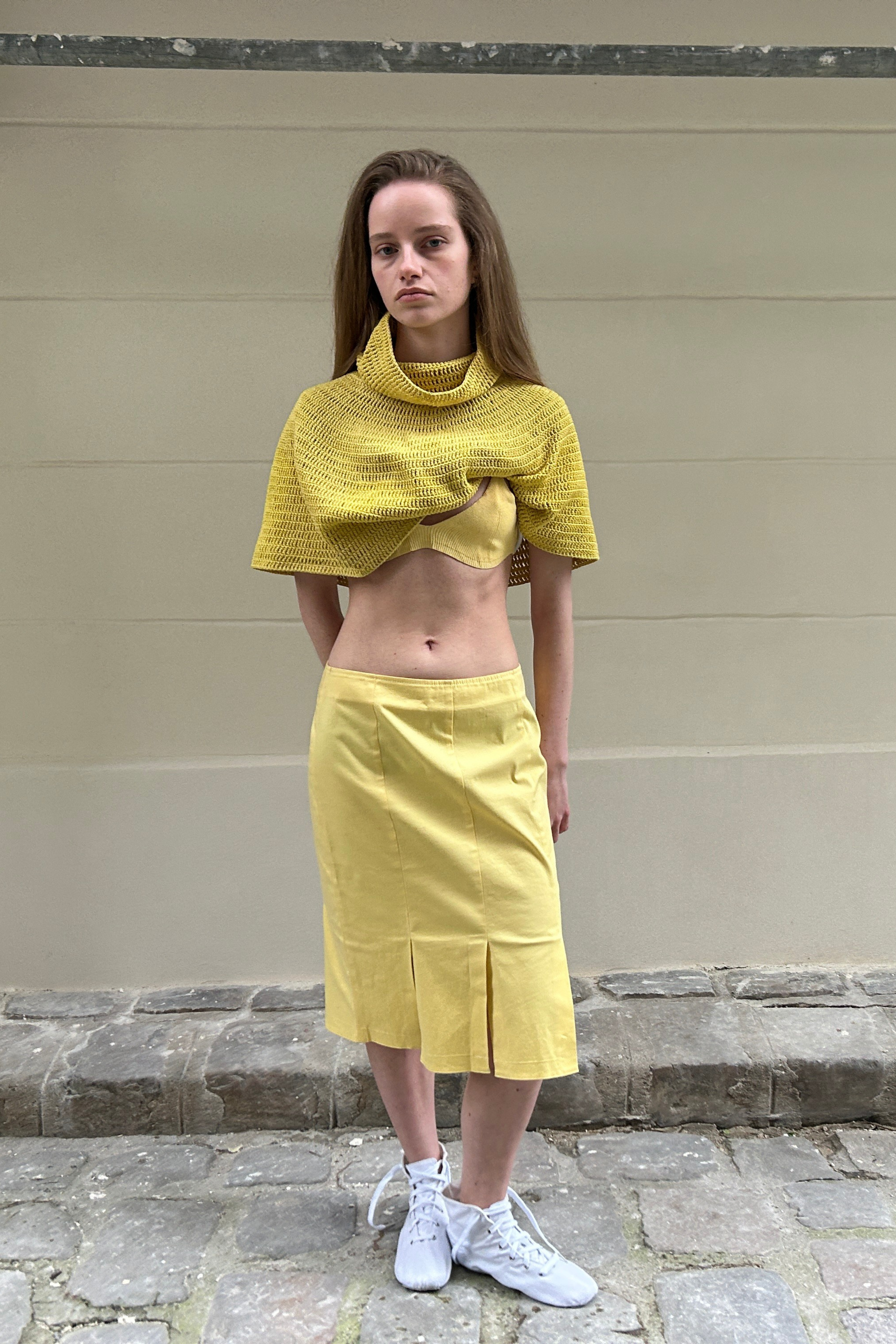 Hand Knitted Organic Cotton Poncho - Turmeric